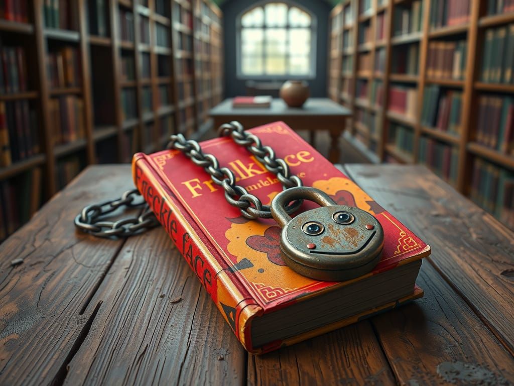 Whimsical Library Book with Mysterious Chain