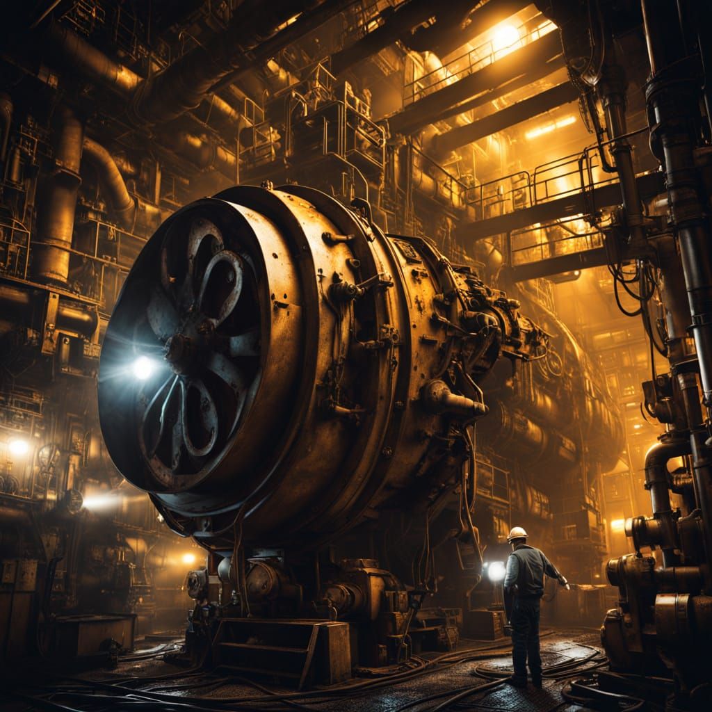 Gritty Industrial Sci-Fi Engineer in Engine Room