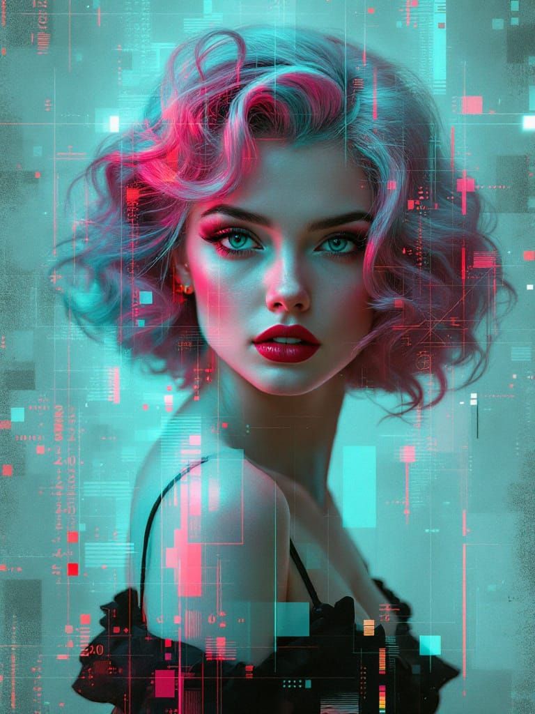 Glitch Photography Portrait with Art Nouveau and Tonalism Fu...