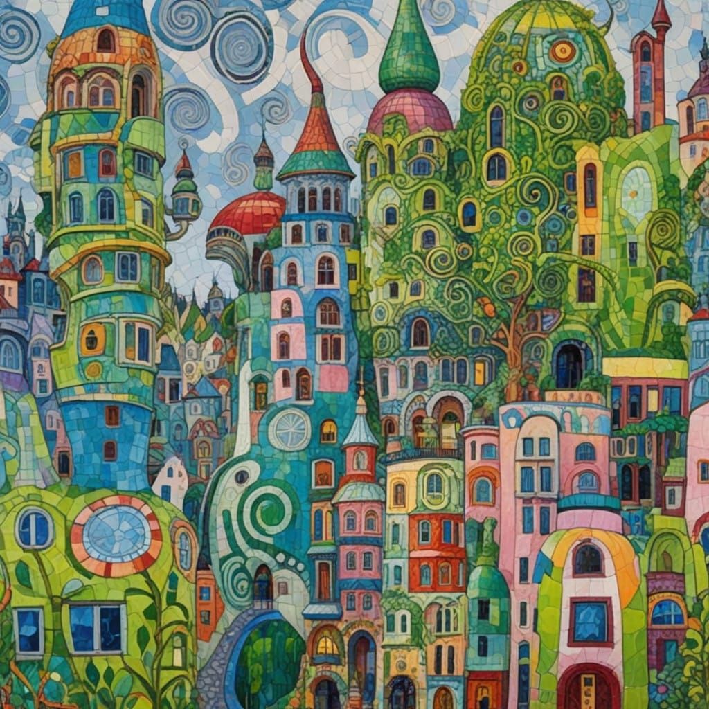 City in the style of Hundertwasser