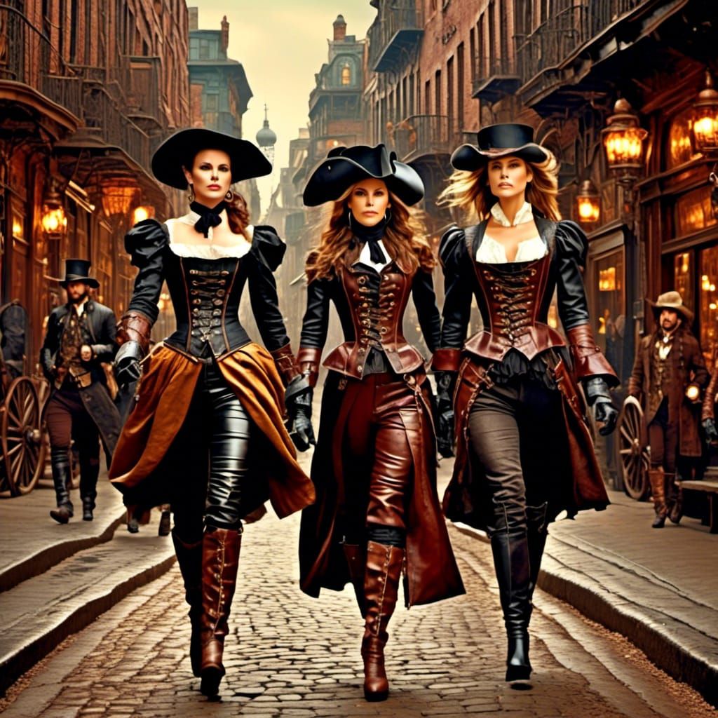 Actresses as Musketeers in Steampunk Style