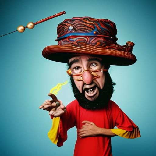 Wizard Waving Wand in Ed Roth Style