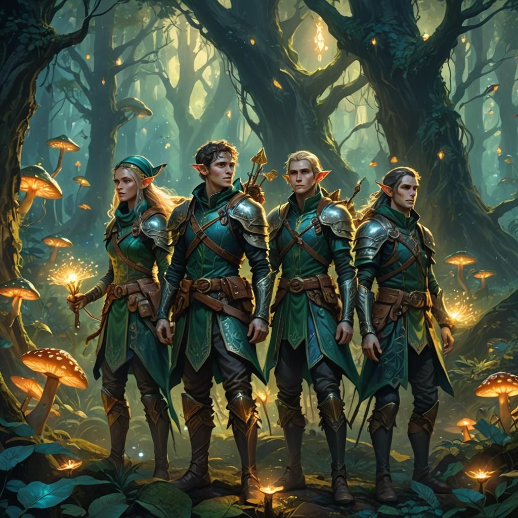 Elven Adventurers in Mystical Forest Concept Art