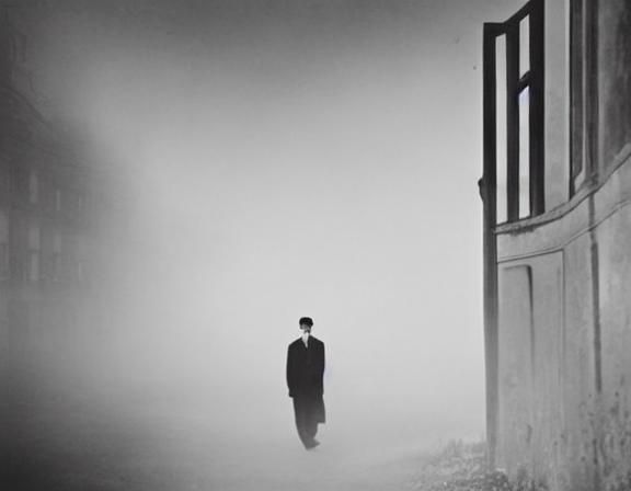 Kafkaesque Prison Scene in Black and White