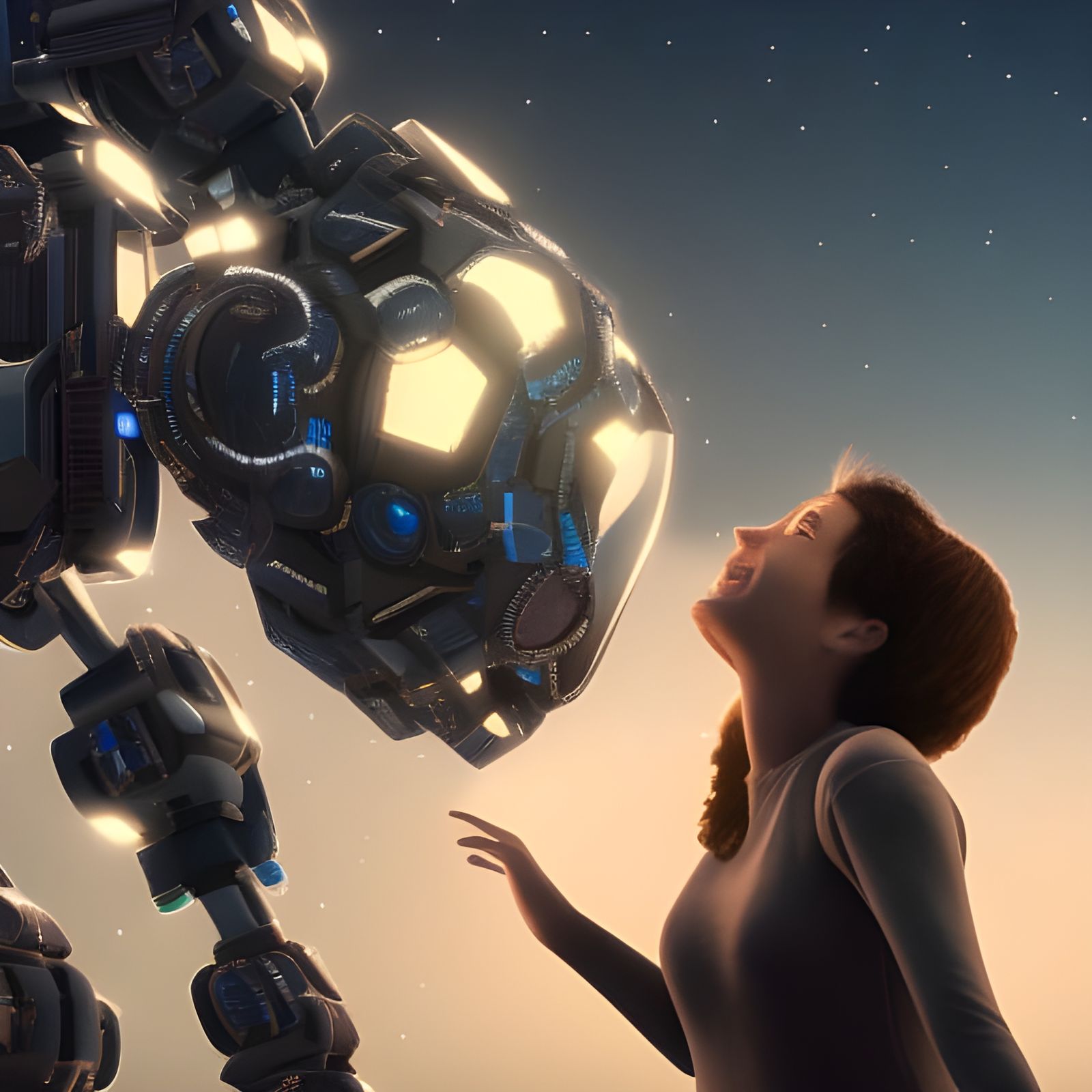 Romantic Couple Under Starry Sky in Sci-Fi Style