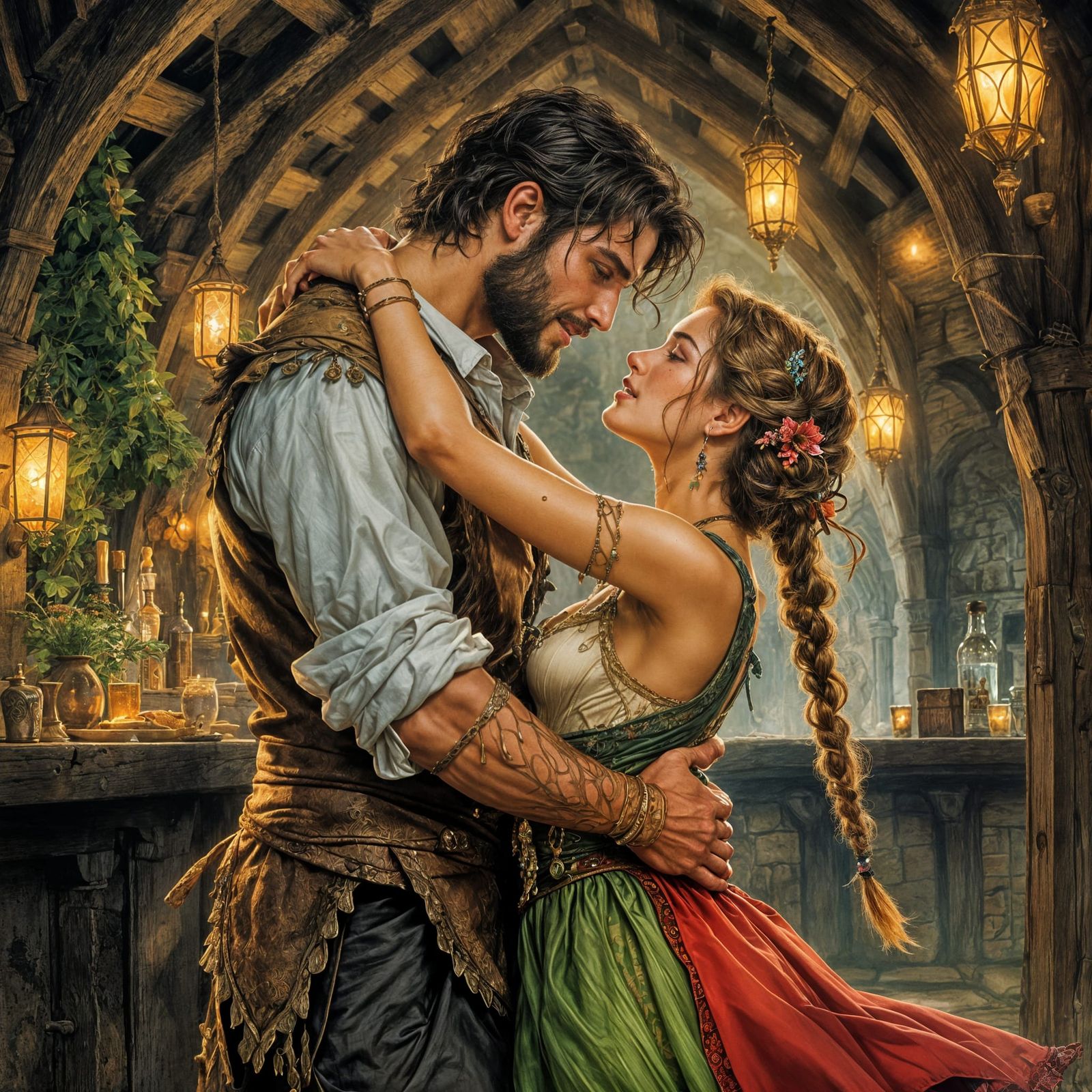 Medieval Romance in a Vibrant Tavern Scene