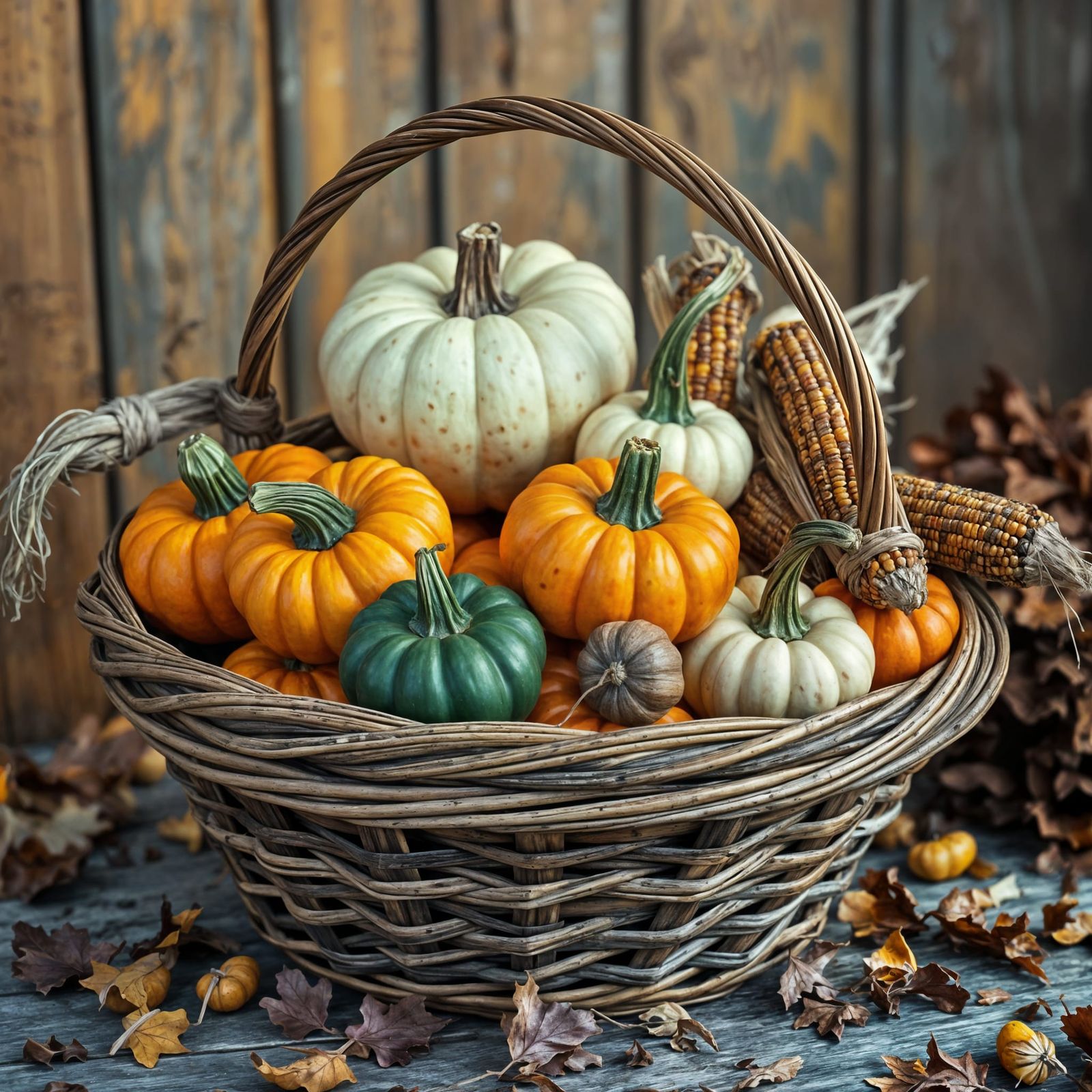 Hyperrealistic Fall Harvest Basket with Vibrant Colors