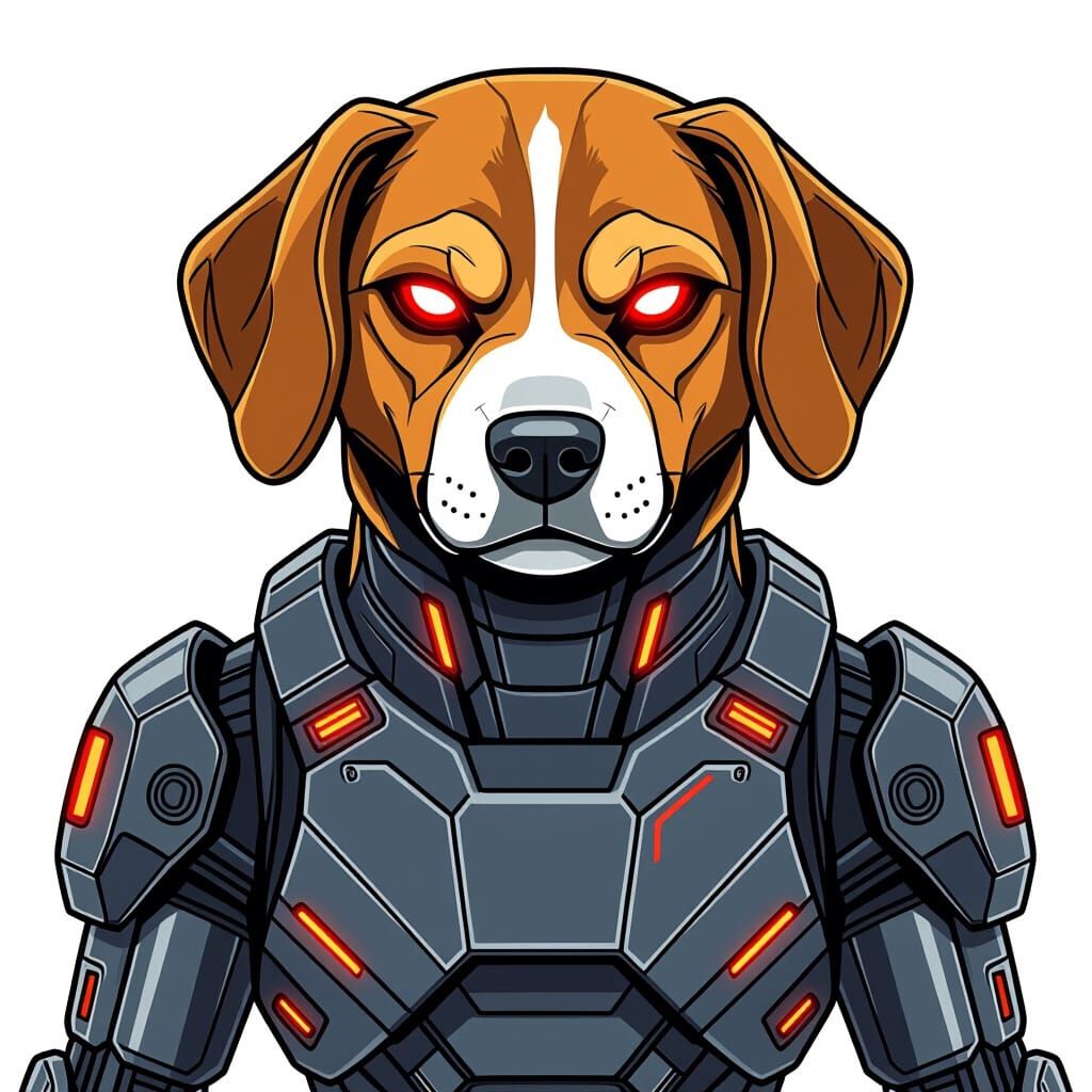 Futuristic Robotic Beagle Dog in Illustration Style