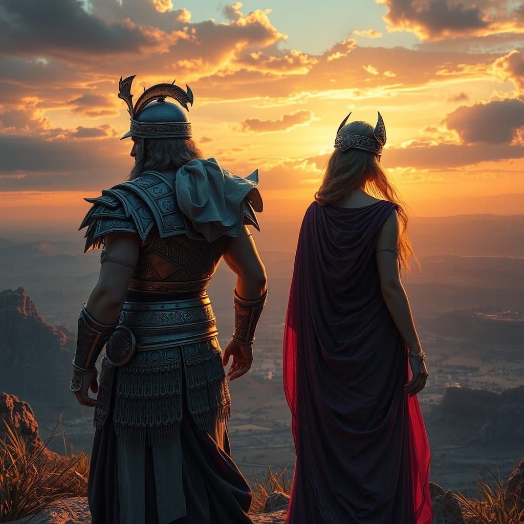 Ethereal Greek Gods Amidst Ancient Landscape