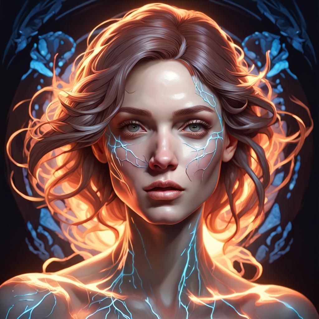 Beautiful Woman with Glowing Veins: Digital Art Portrait