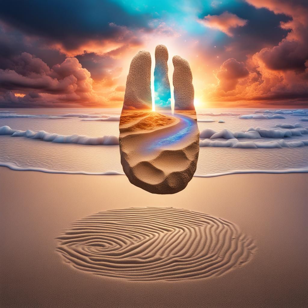 God's Fingerprint on Beach Sand: Cosmic Illustration
