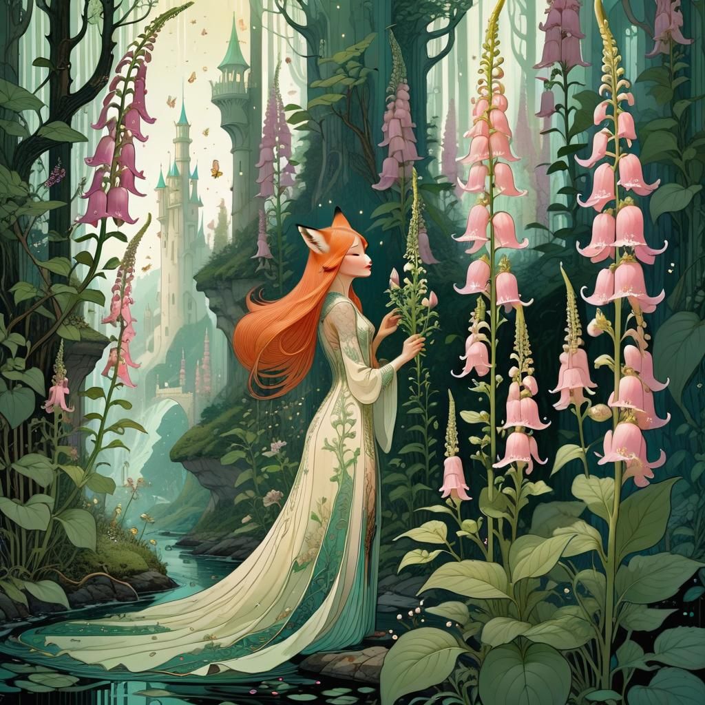Enchanted Faeries in Blooming Foxglove Garden