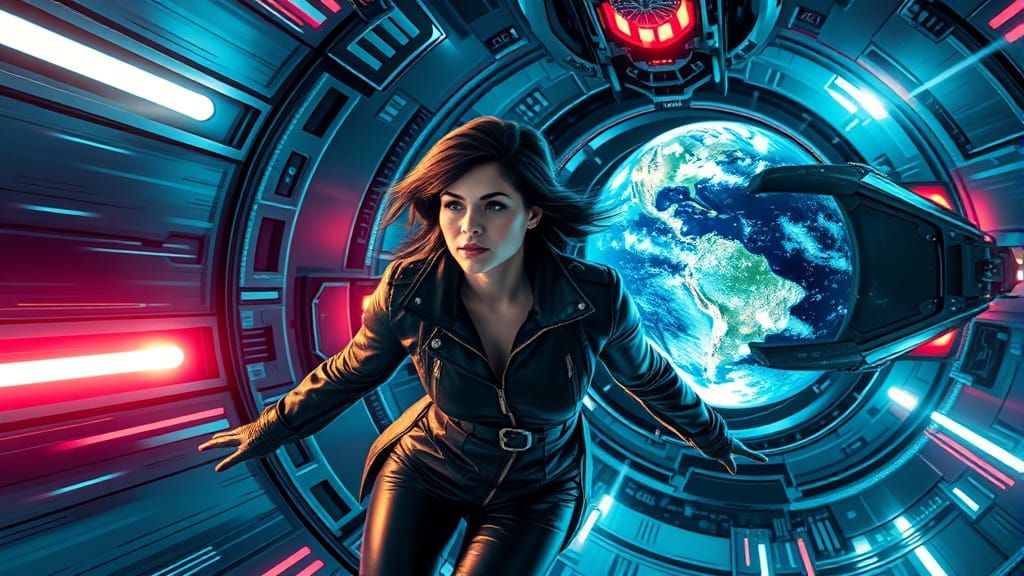 Futuristic Starship Interior with Earth Globe