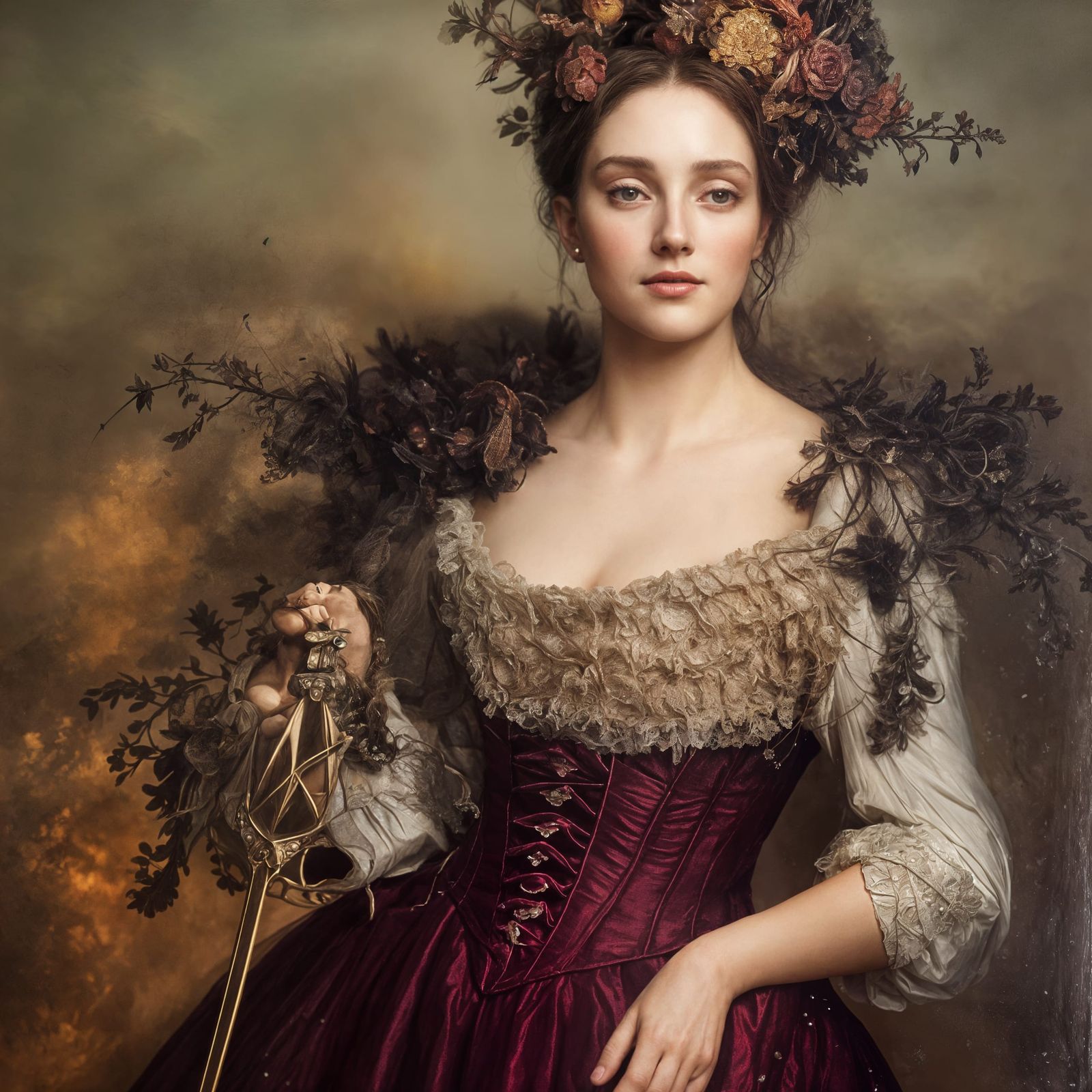 Renaissance Woman in Ball Gown: A Magical Realism Portrait