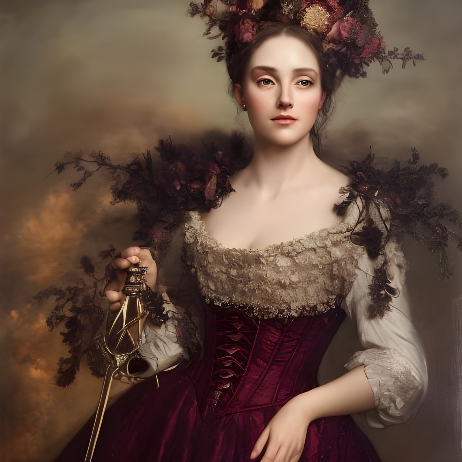 Renaissance Woman in Gown: Photorealistic Portrait