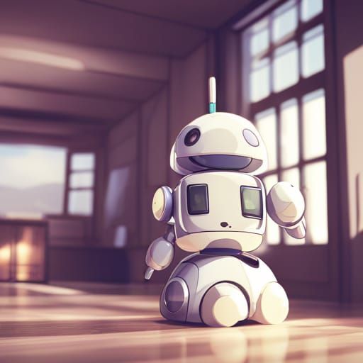 Anime Robot Inside House in Anime Style