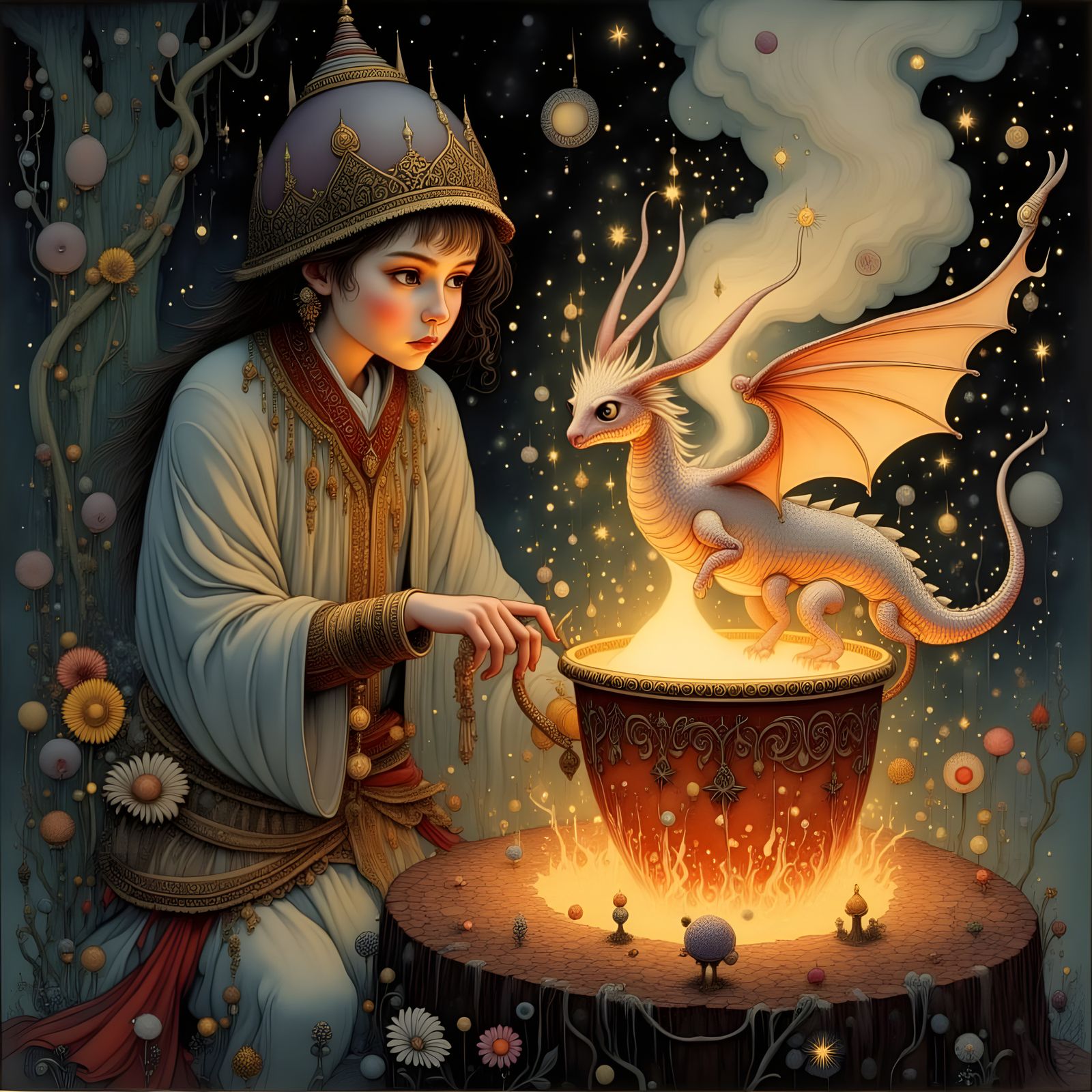 Young Sorcerer Brews Fiery Dragon Tea on Volcano