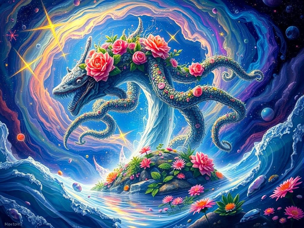 Surreal Cosmic Life Form Emerges from Vibrant Vortex