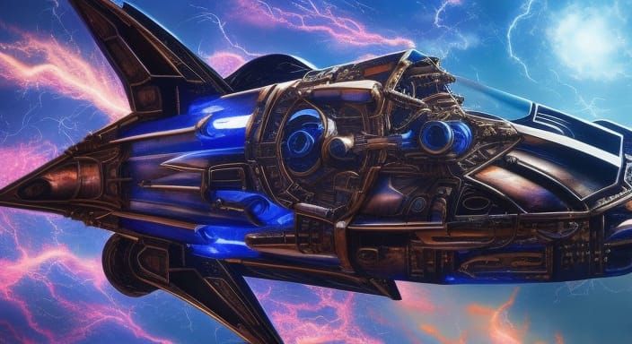 Sparkling Purple Spaceship in Maximalist Style