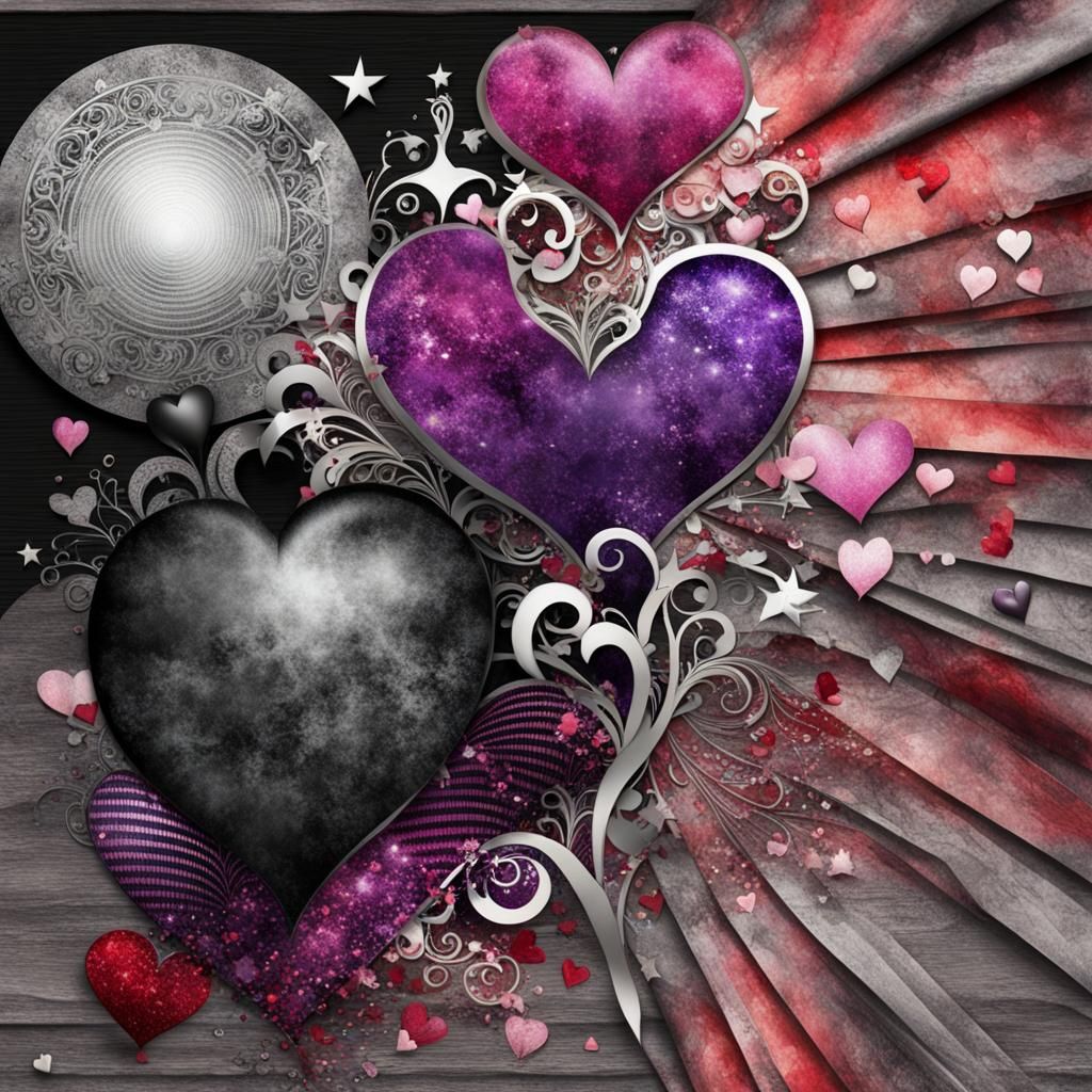 Gothic Hearts on Scrapbook Paper in Dark Fantasy