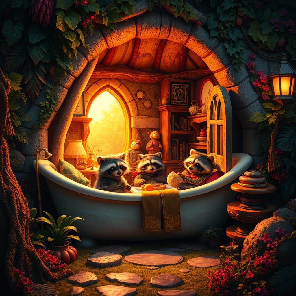 Cozy Whimsical Cottage Home to Busy Raccoons in a Fantastica...