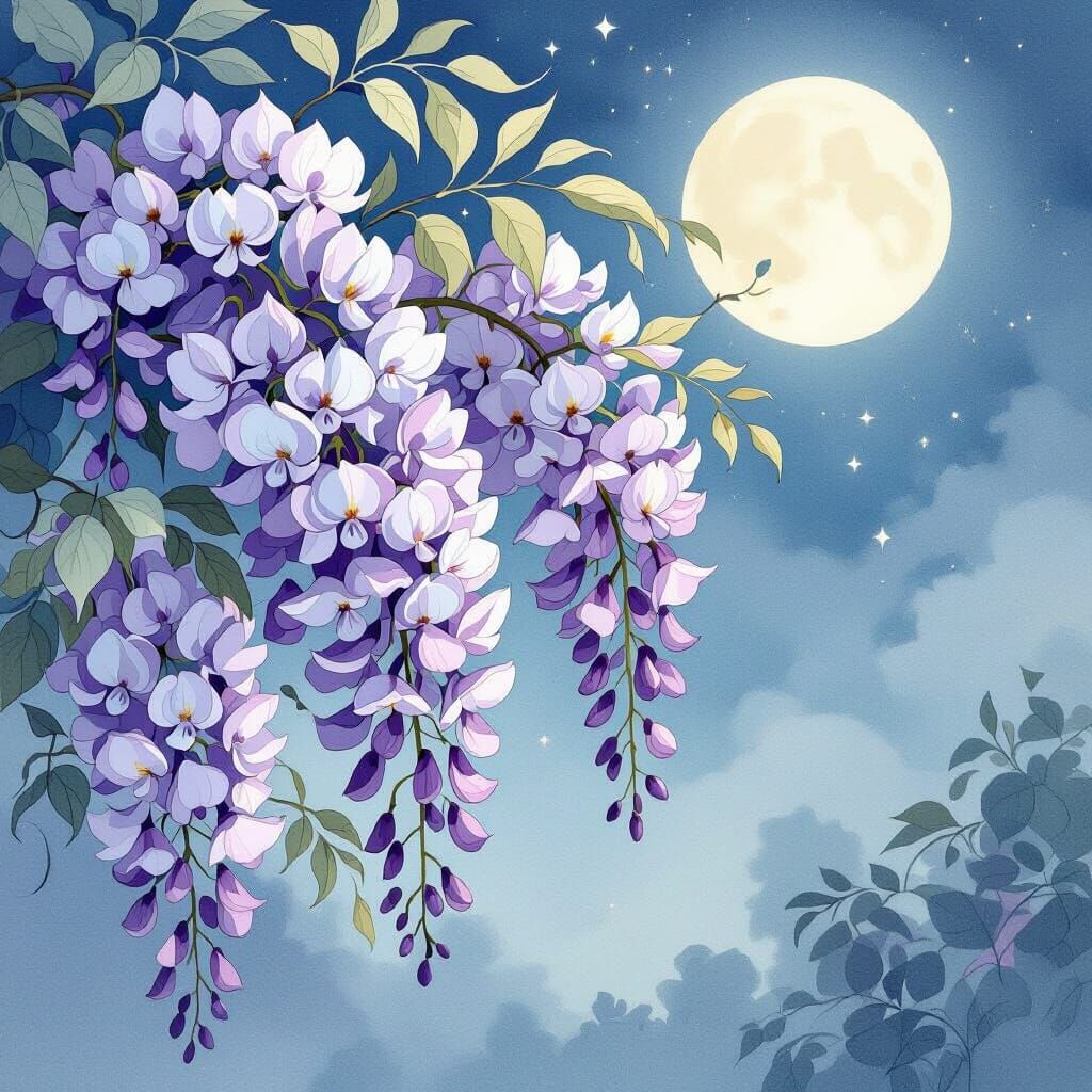 Wisteria Moonlight Coloring Page in Pavel Tchelitchew Style