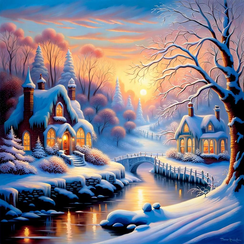 Winter Riverscape with Ice Sculptures