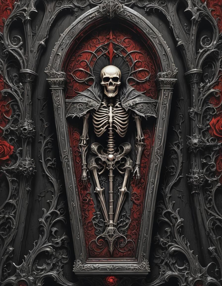 Sinister Gothic Coffin in Victorian Horror Design