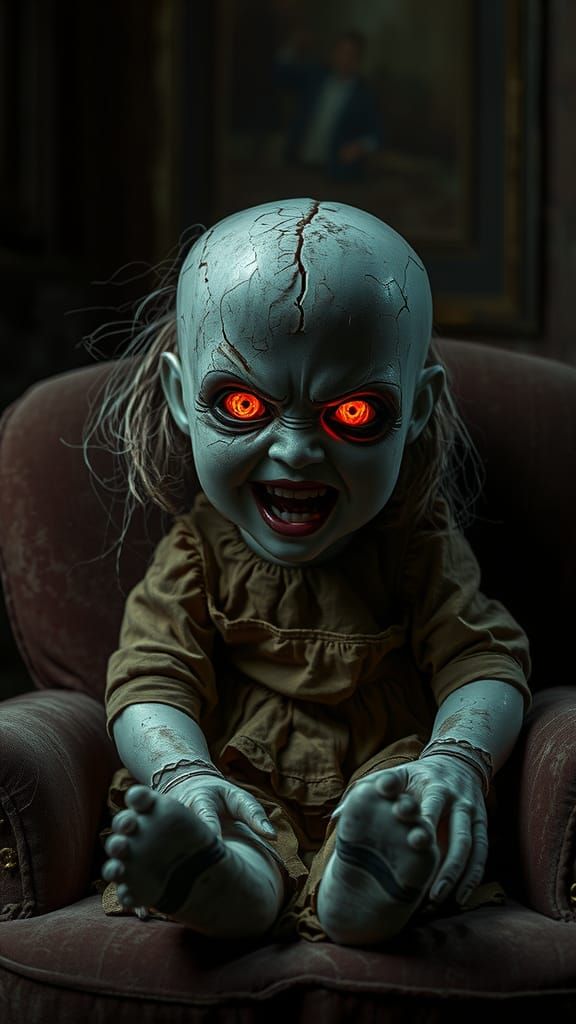 Creepy Antique Doll in Dark Surrealism Style