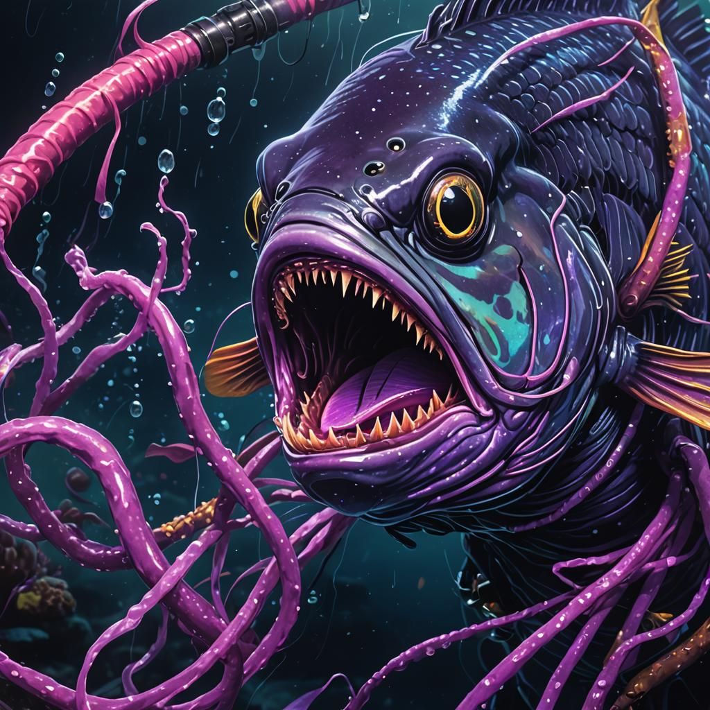 Deep-Sea Horror: Fish Attack in Bioluminescent Detail