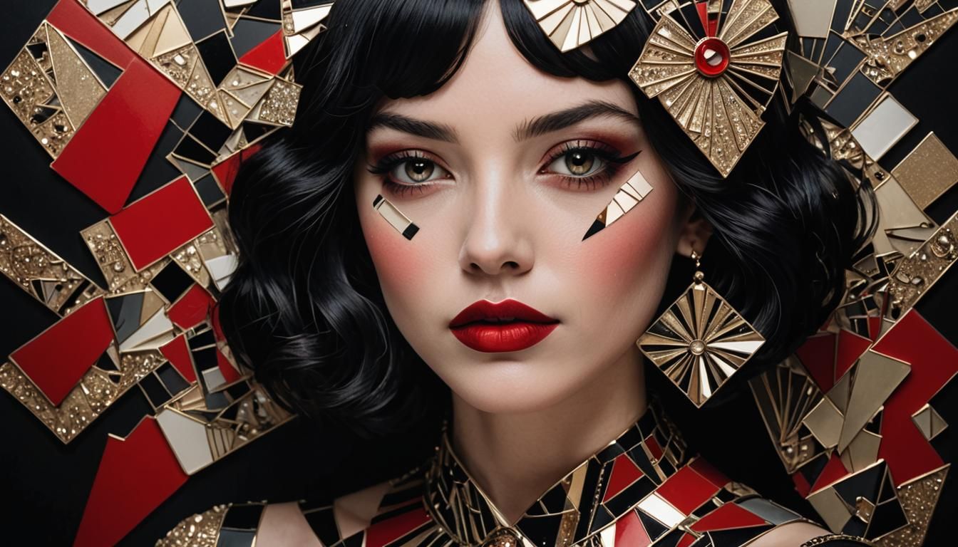 Art Deco Photo Fragment Portrait of a Girl