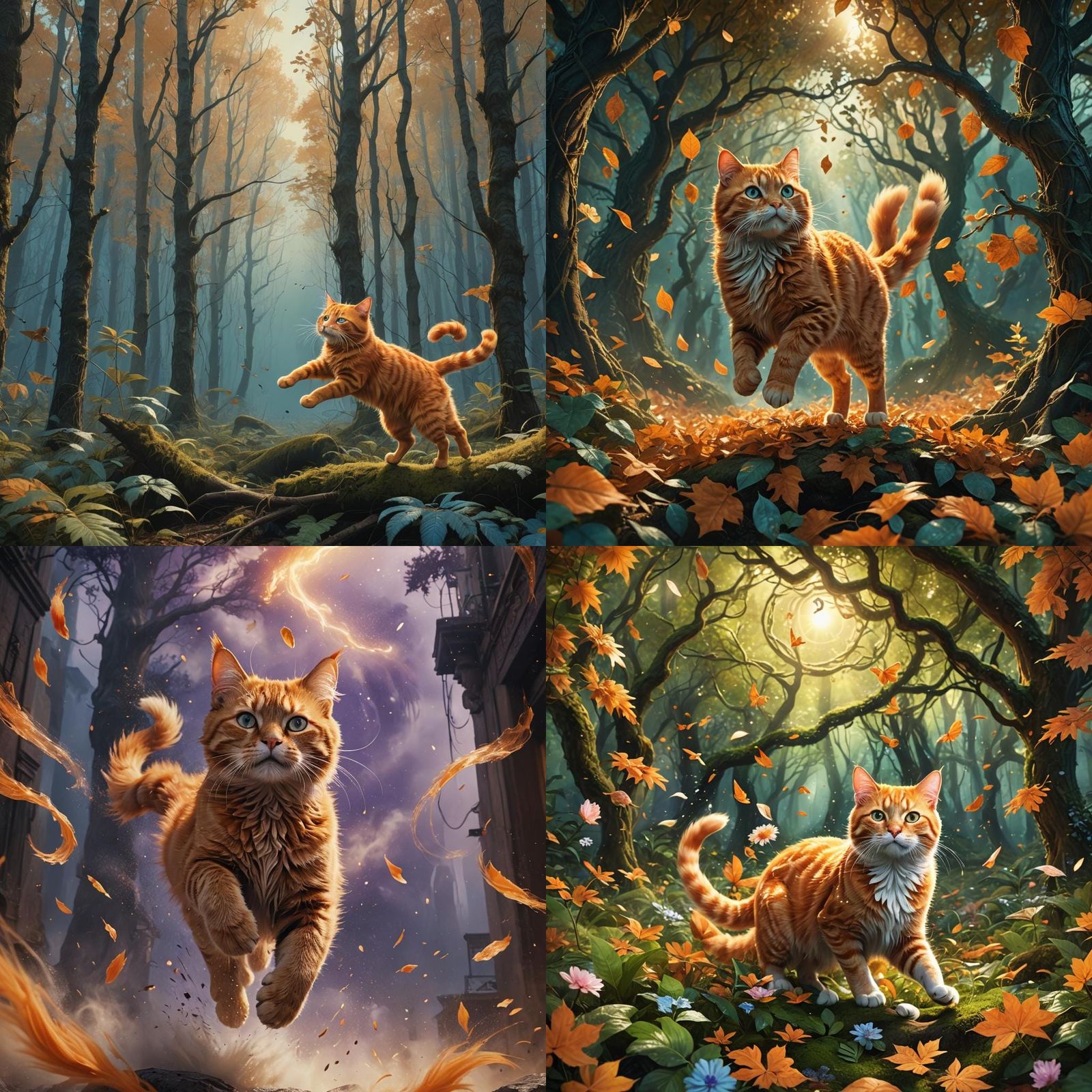 Orange Cat Falling: Detailed Fantasy Concept Art