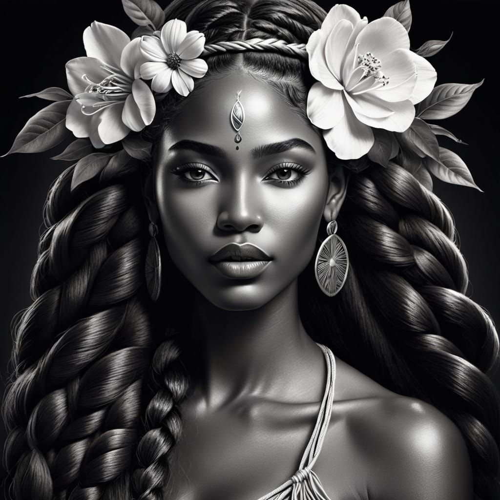 Earth Goddess Portrait in Charcoal Style