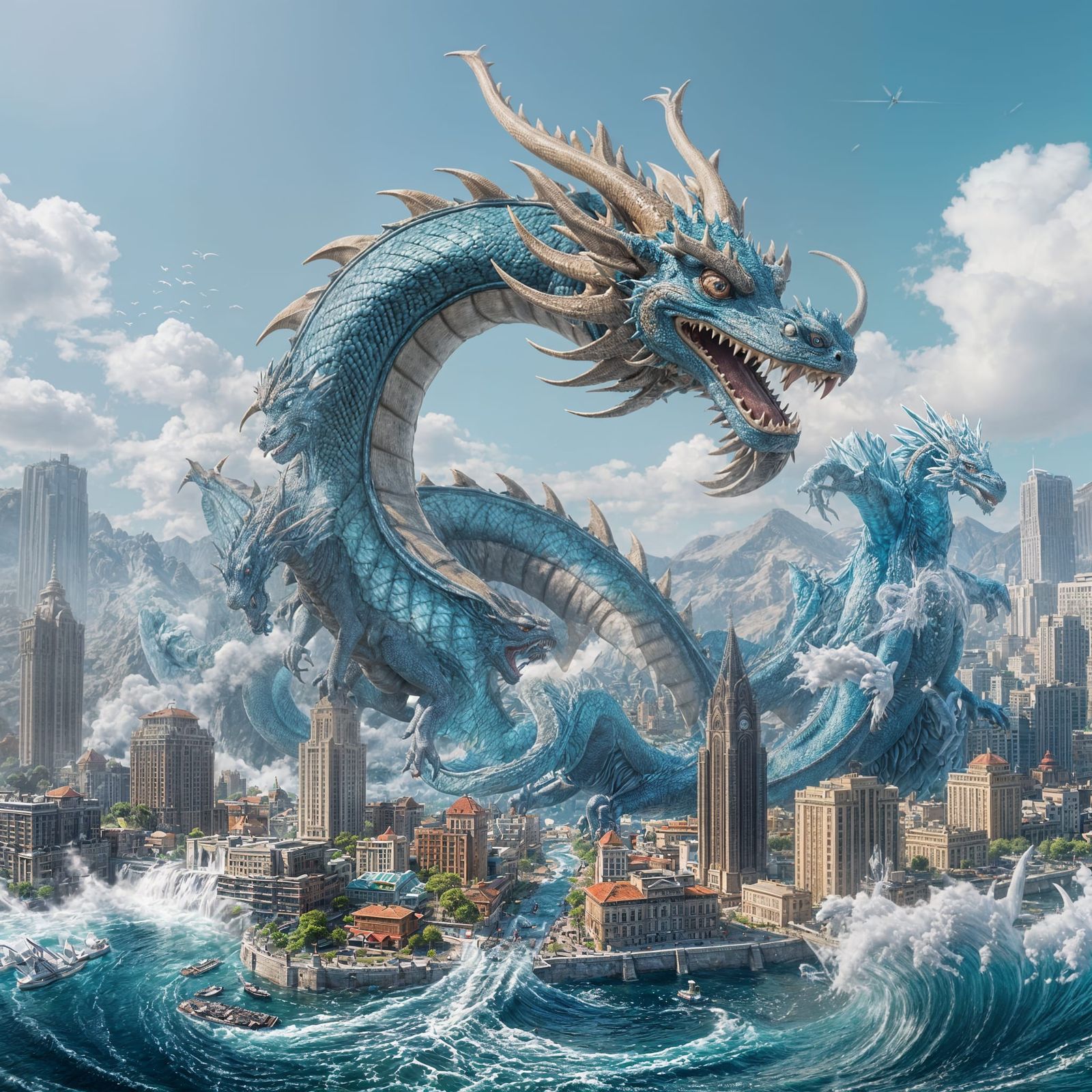 Water Dragon Causes City Tsunami in Epic 3D Cinematic