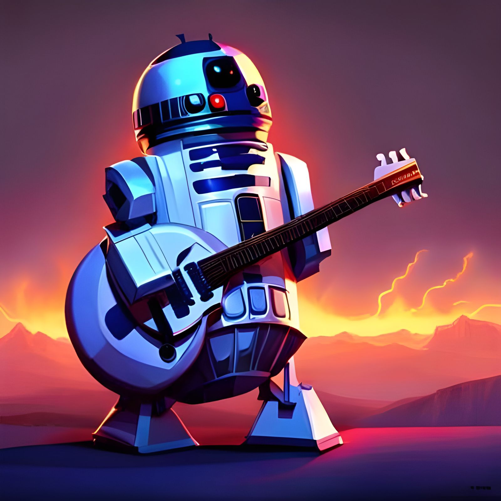 R2-D2 Rocks Out: Electric Guitar Artgerm Style