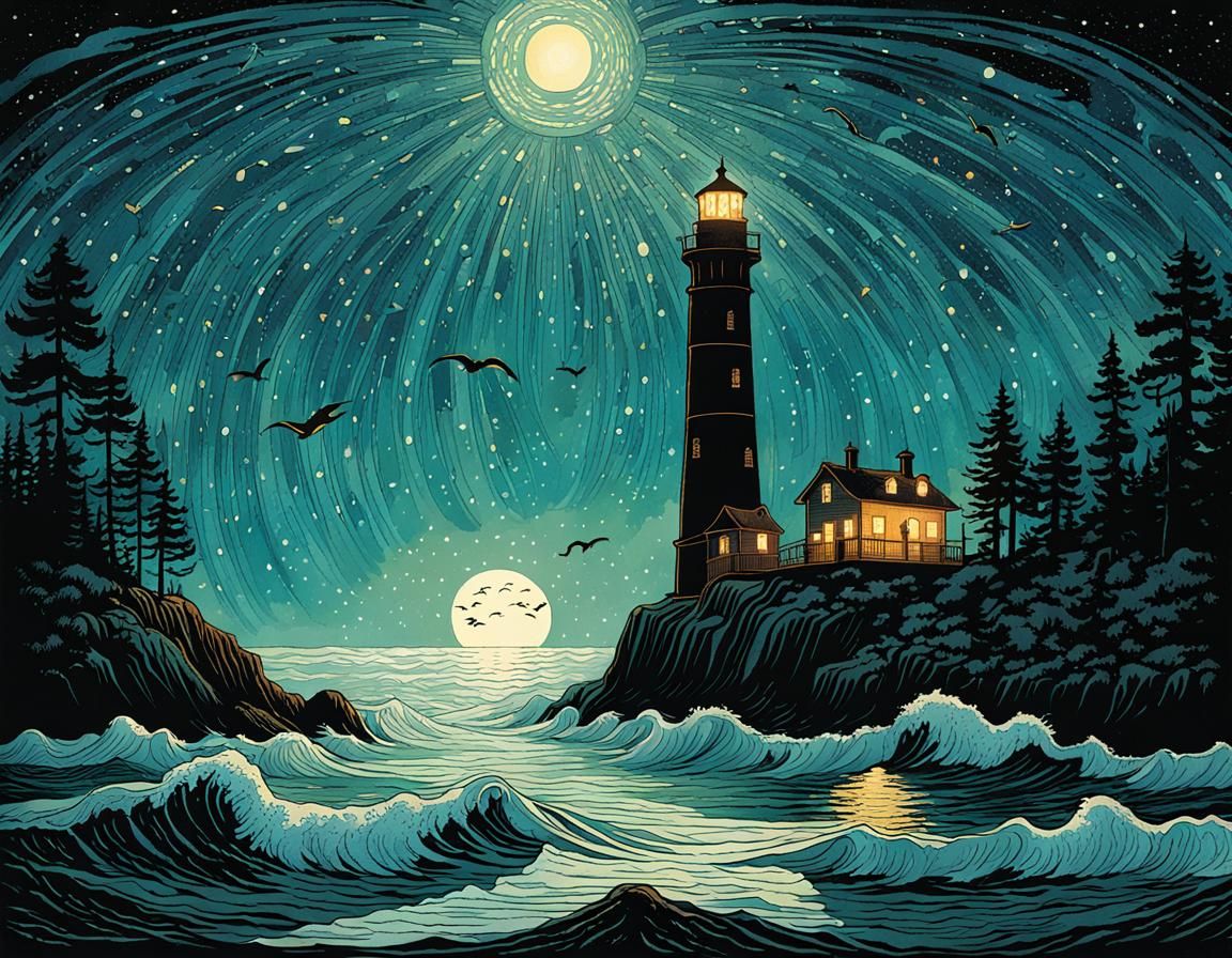 Mysterious Lighthouse Keeper Silhouette Animation