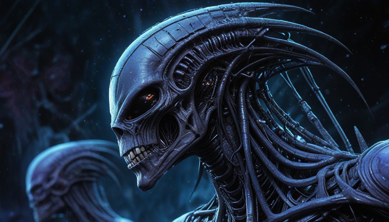 Sleek Biomechanical Spaceship Squadron Soars Through Cosmic ...