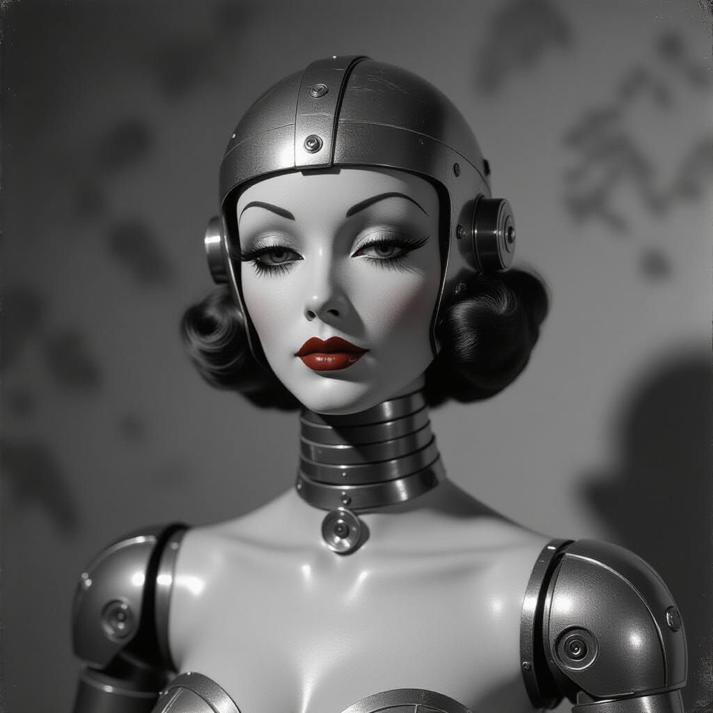 1920s Metal Automata Pin-Up in Art Deco Futurism Style