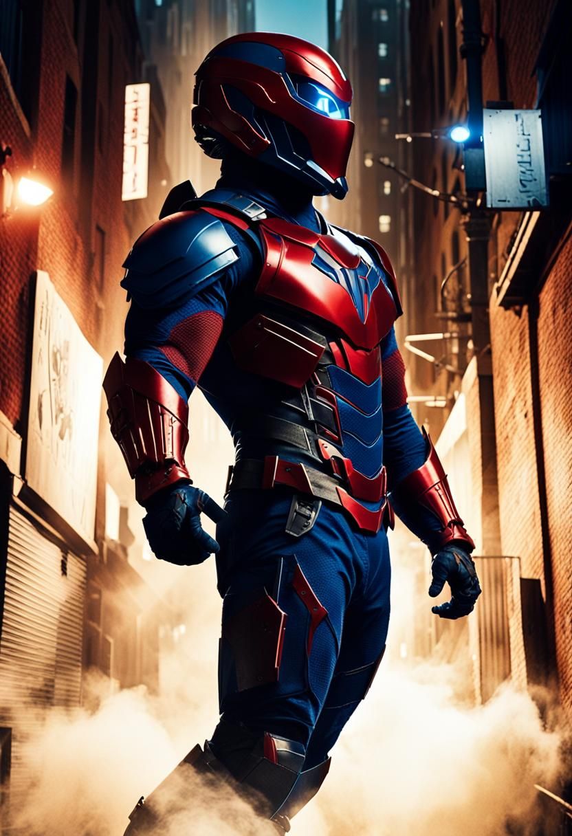 Vigilante Superhero in Dark City Alleyway