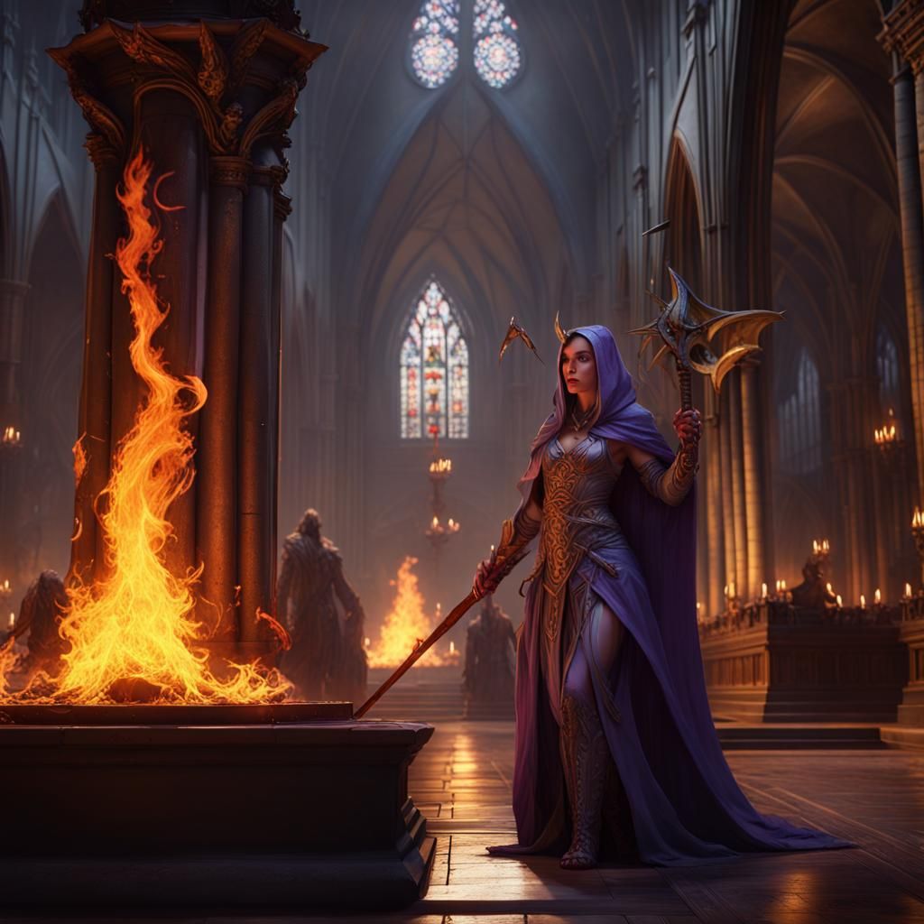 Demonic Druid in Cathedral, Dark Fantasy Art