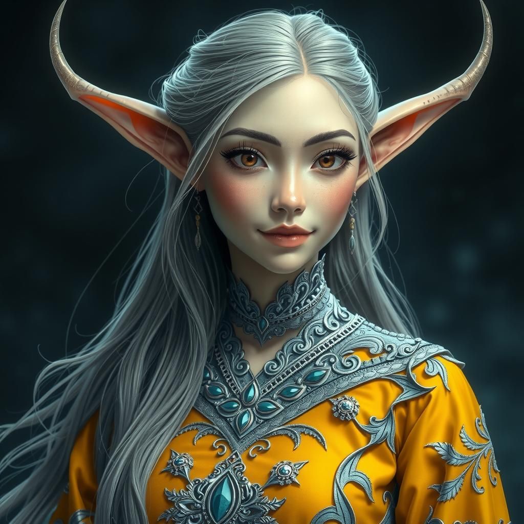 Beautiful Elf in Gothic Style Standing in Night Garden