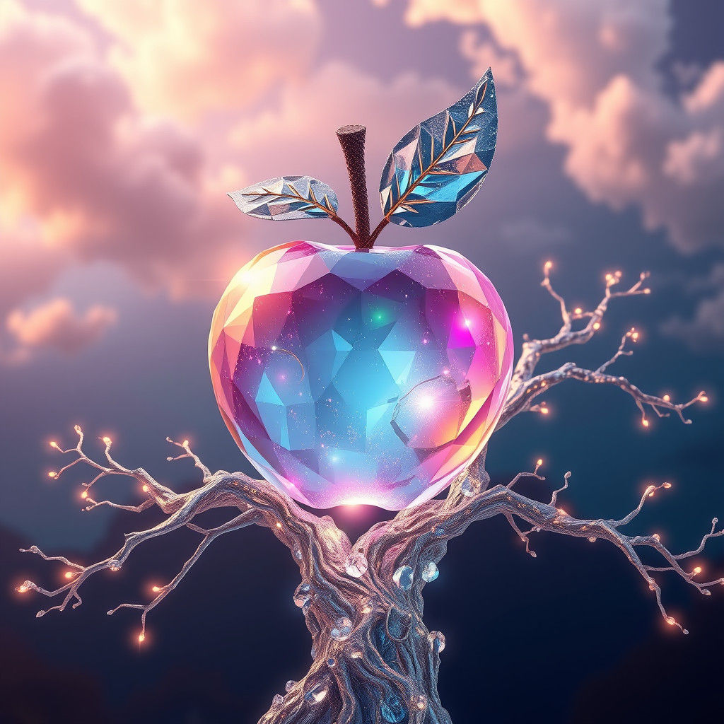 Luminous Crystal Apple on Crystal Tree