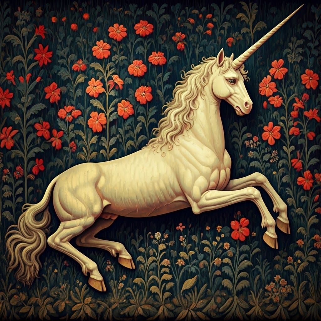Unicorn in a Realistic Medieval Tapestry