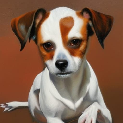 Jack Russell Terrier with Shell Wings as Oil Painting