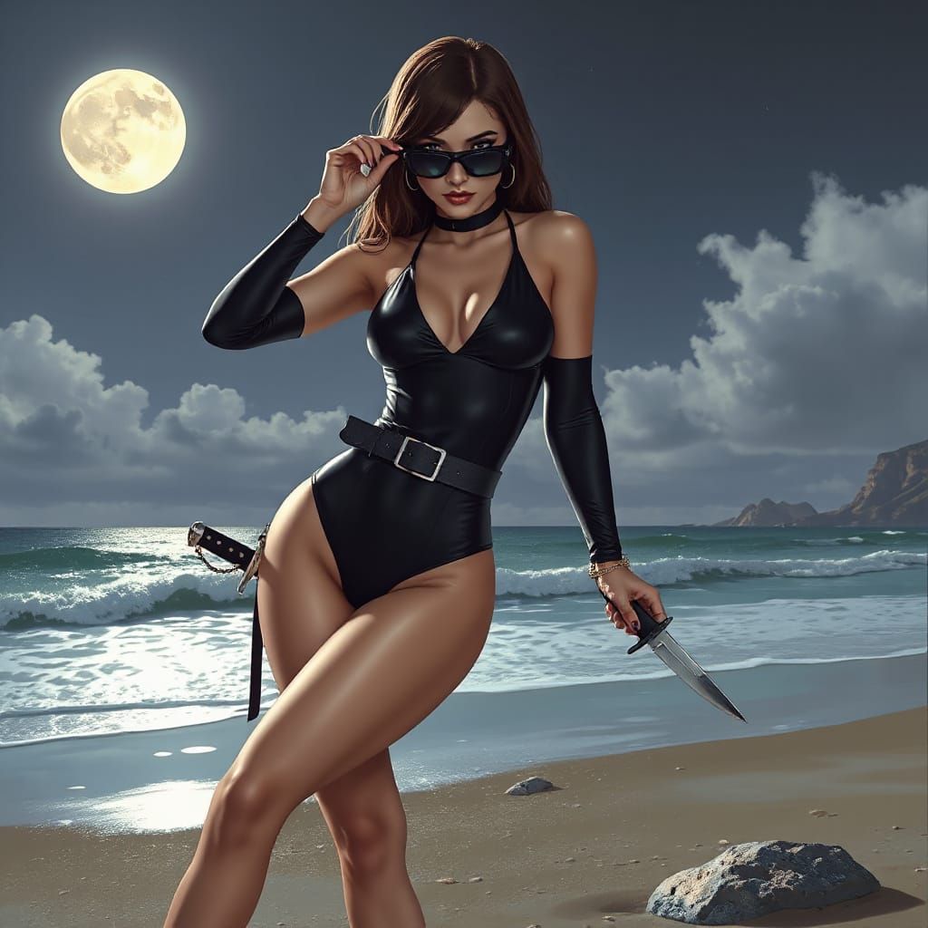 Moonlit Assassin in Noir-Futuristic Style