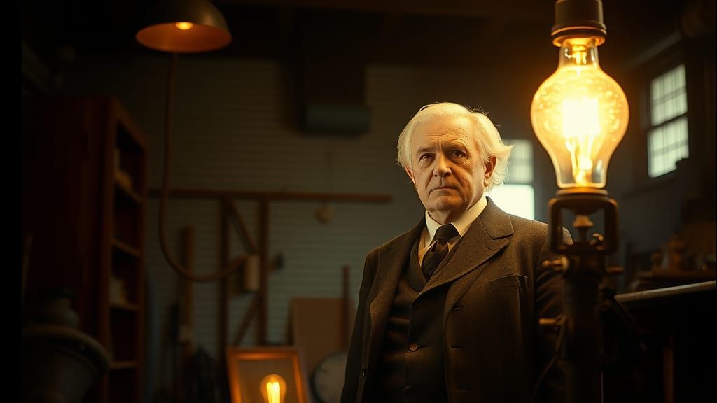 Edison's Breakthrough: Radiant Light in a Dimly Lit Workshop
