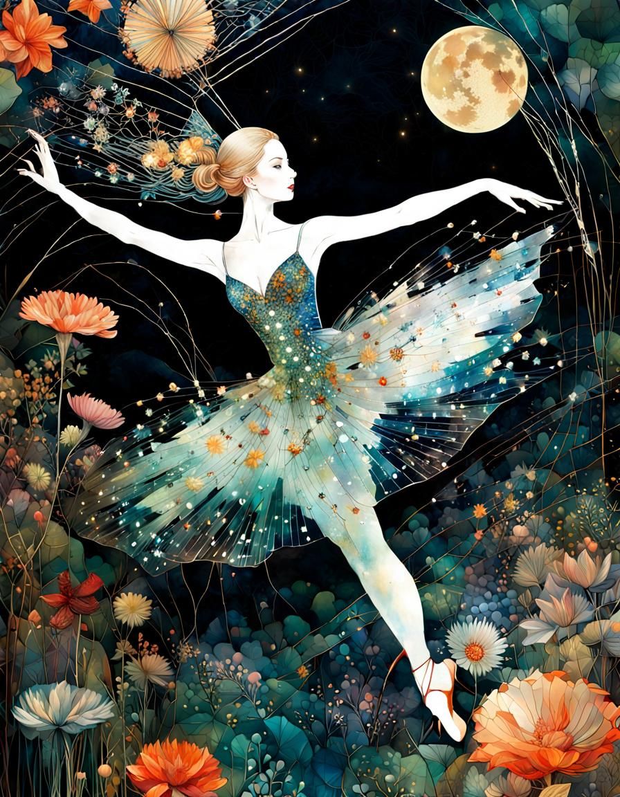 Ballerina's Floral Dance: A Mixed-Media Collage