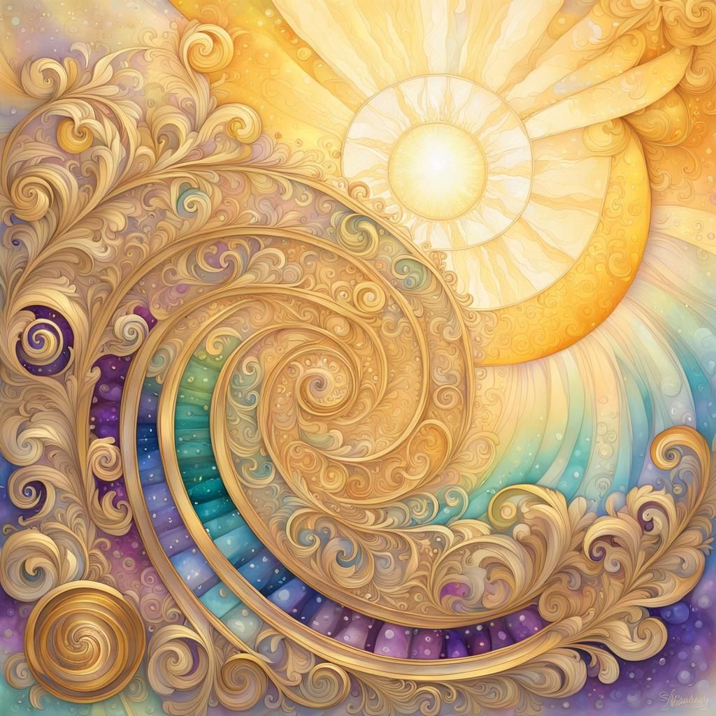 Rainbow Parchment Scroll with Gold Highlights