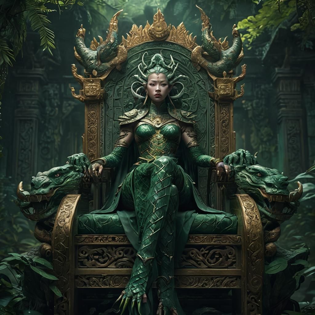 Yuan-Ti Serpent on Jungle Throne: Digital Art