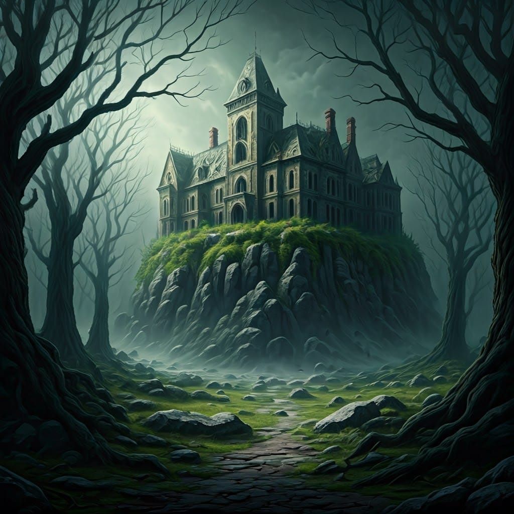 Dark Fantasy Asylum on Barren Hilltop in 8K